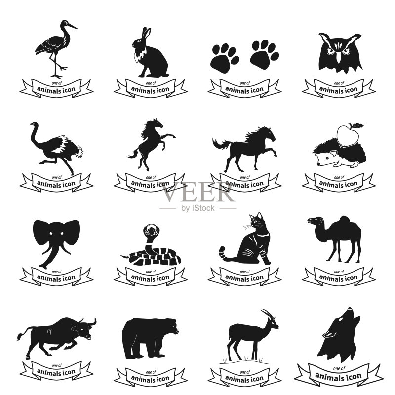 包含马、猫、骆驼的动物图标图标素材