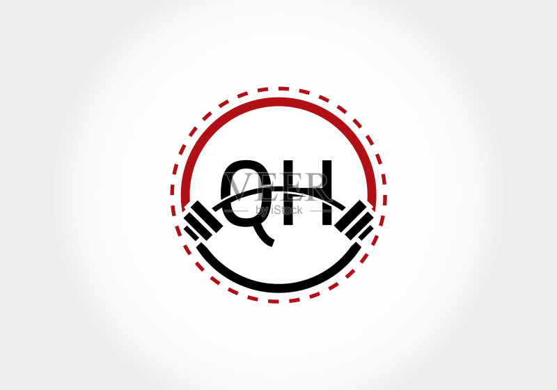 QH字母与杠铃健身logo图标素材
