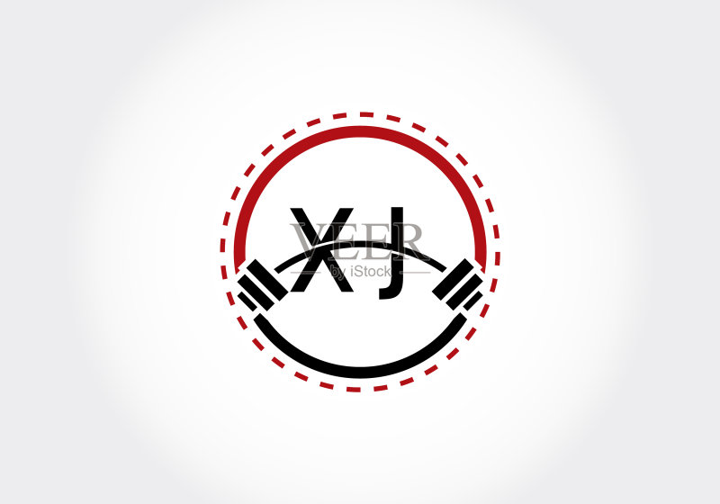 带有杠铃的字母XJ标志设计图标素材