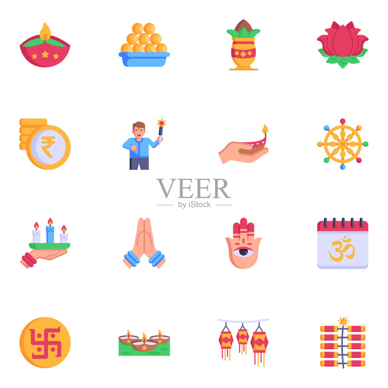 排灯节庆祝扁平图标合集图标素材