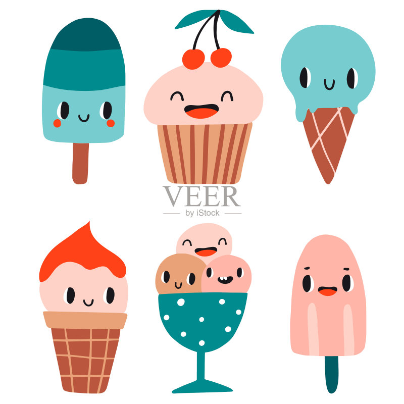 夏季冰淇淋笑脸套装图标素材