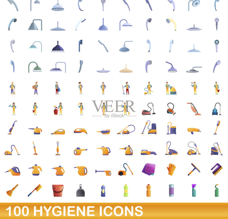 100个卫生图标卡通风格图标素材