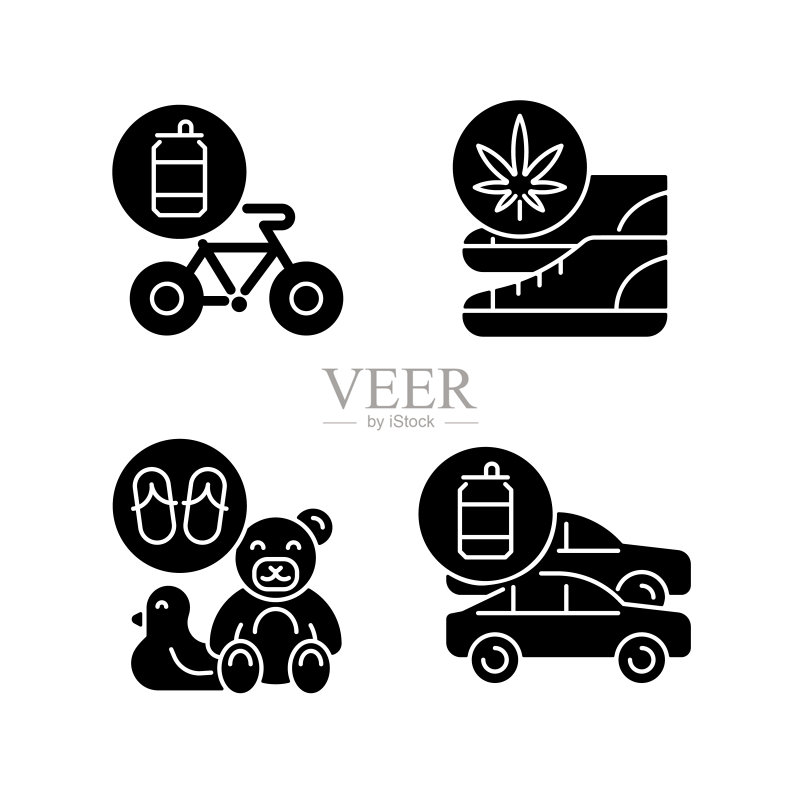 白色背景上的回收业务黑色字形图标集图标素材