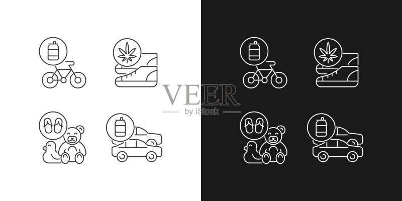 深色和浅色模式下的回收业务线性图标集图标素材