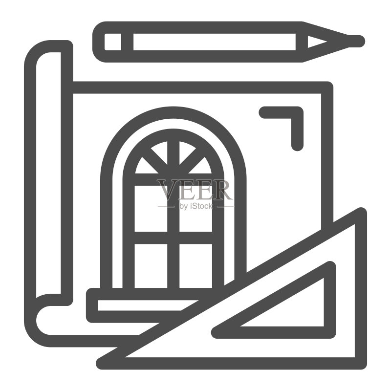 带窗户草图的绘图纸线条图标图标素材