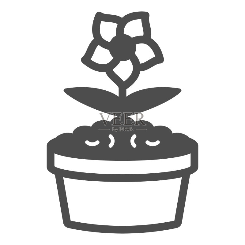盆栽花卉实体图标,室内设计概念,白色背景上的盆栽植物矢量标志,用于移动概念和网页设计的字形样式图标。矢量图形。图标素材