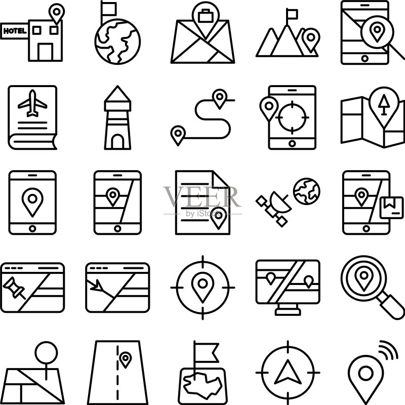 地图和导航独立图标集图标素材