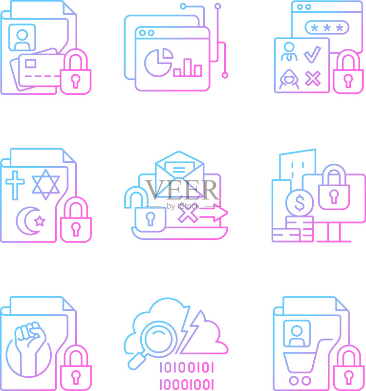 个人信息渐变线性图标集图标素材