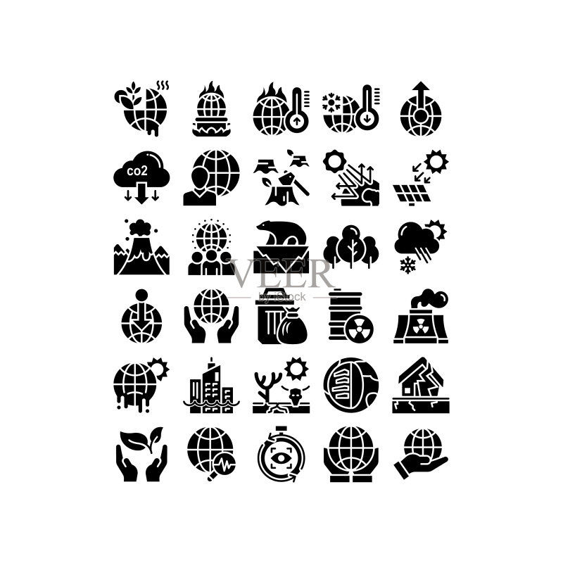 气候变化矢量实体图标样式插画合集,EPS 10文件图标素材