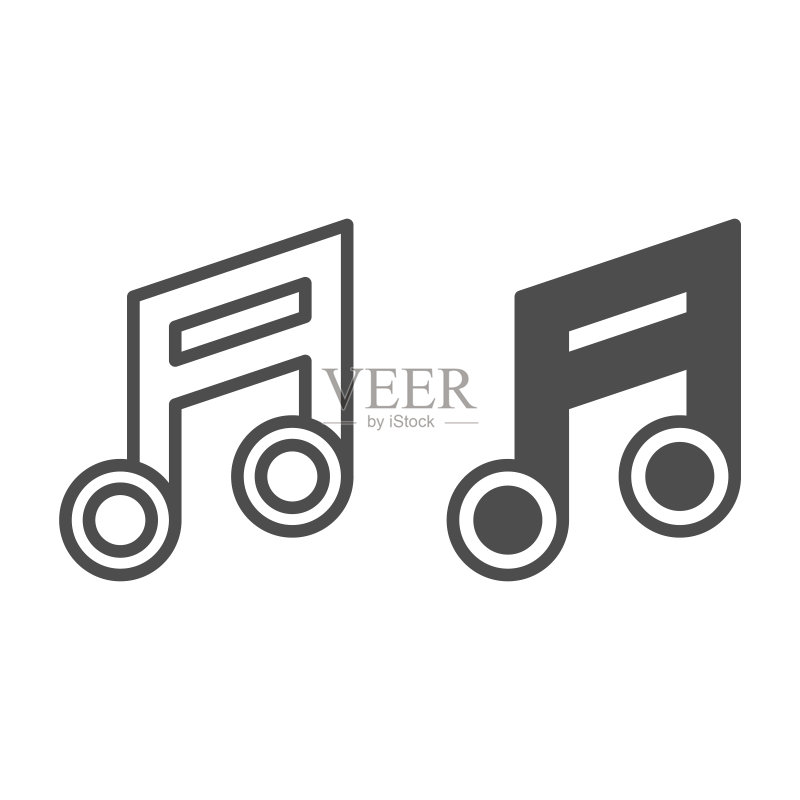双音符线和实体图标,声音设计概念,乐器矢量符号,用于移动概念和网页设计的轮廓样式图标。矢量图形图标素材