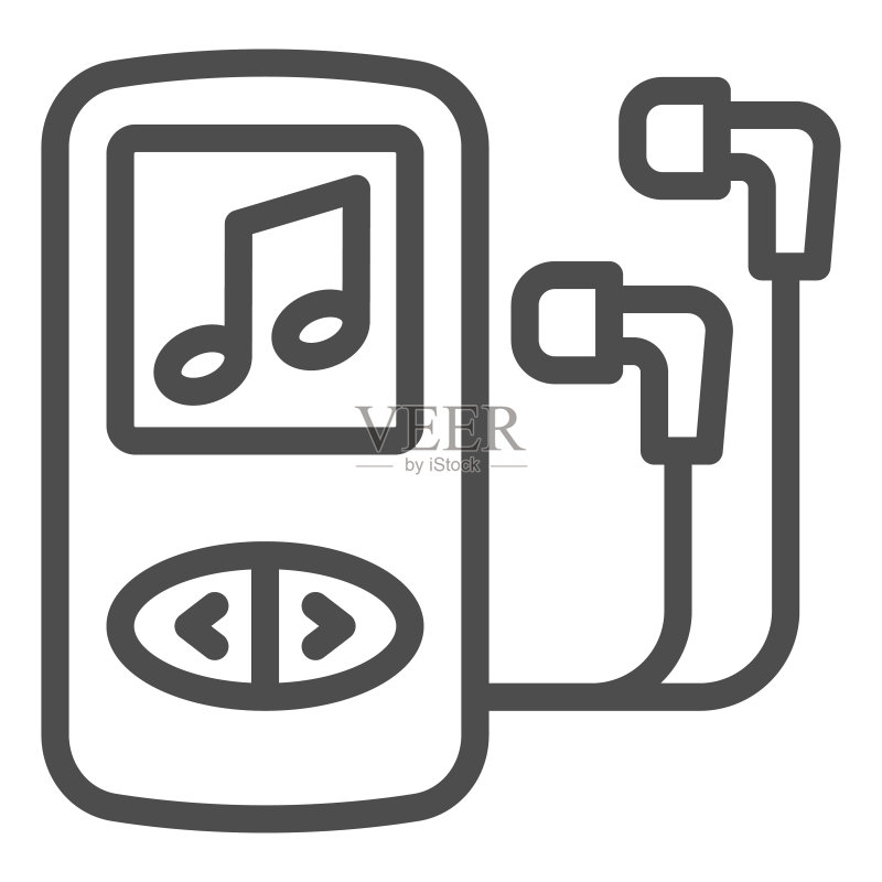MP3播放器、耳机和音符线性图标图标素材