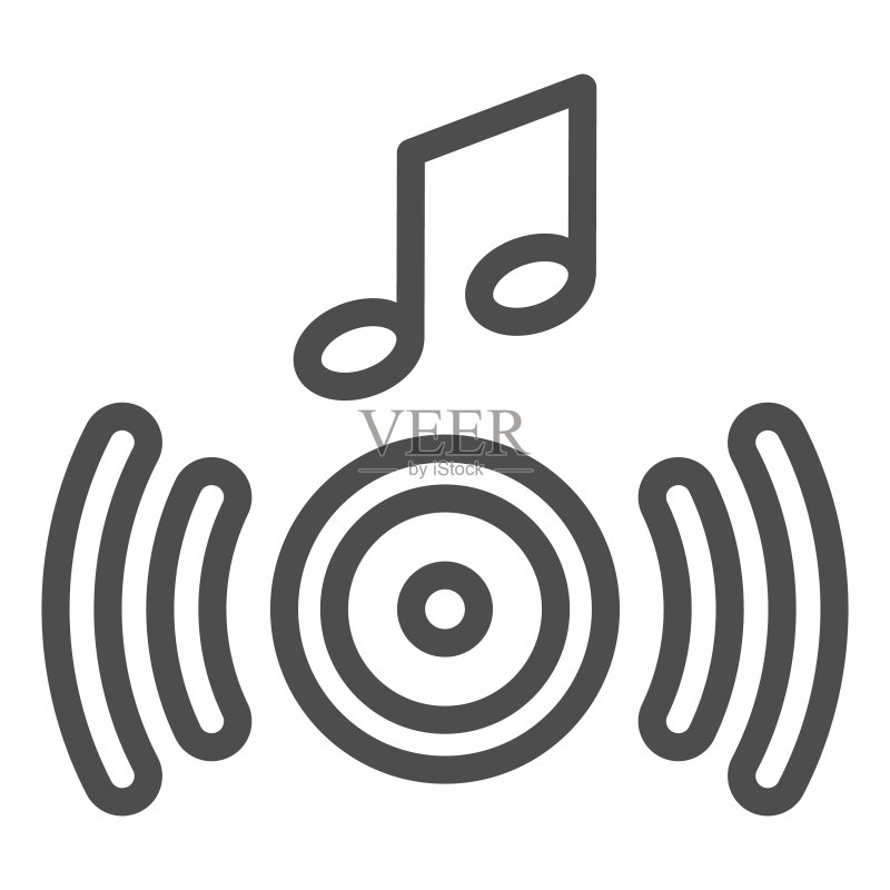 扬声器音乐、声波和音符线性图标图标素材