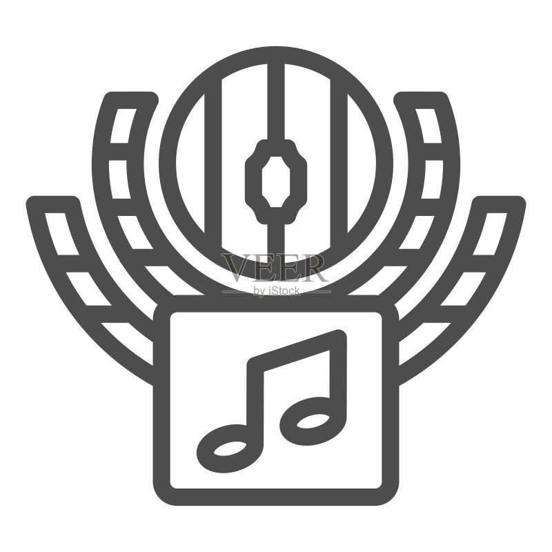 音乐音量和音符线性图标,声音设计概念,音量控制白色背景矢量标志,移动概念和网页设计轮廓样式图标。矢量图形。图标素材