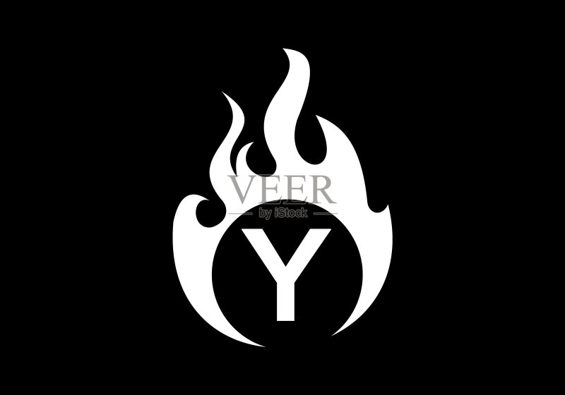 带有火焰标志的黑色首字母Y字母组合图标素材
