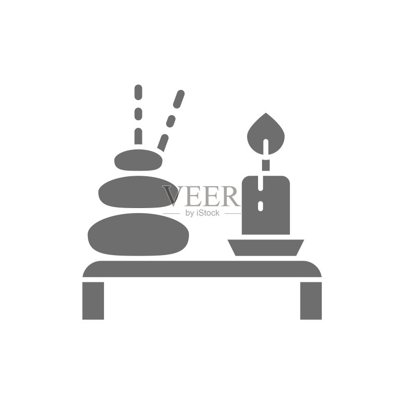 带有灰色蜡烛图标的泰式热石SPA图标素材
