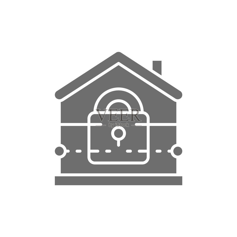 带锁的房屋:家庭安全保险(灰色)图标素材