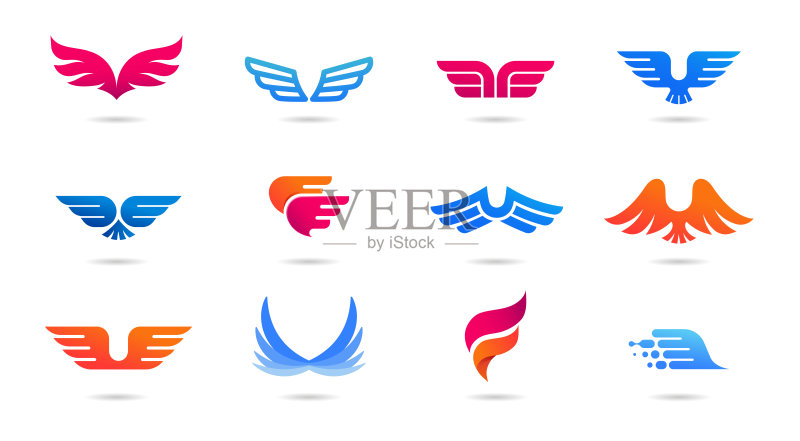 翅膀Logo、图标和符号合集:快速交付、运动和速度概念图标素材