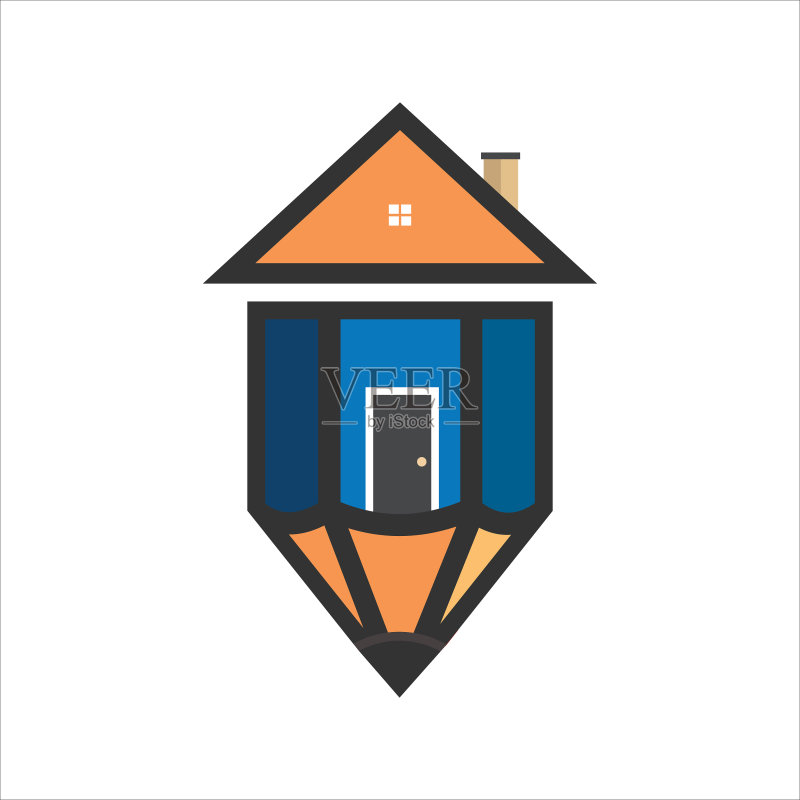 铅笔房子Logo设计图标素材