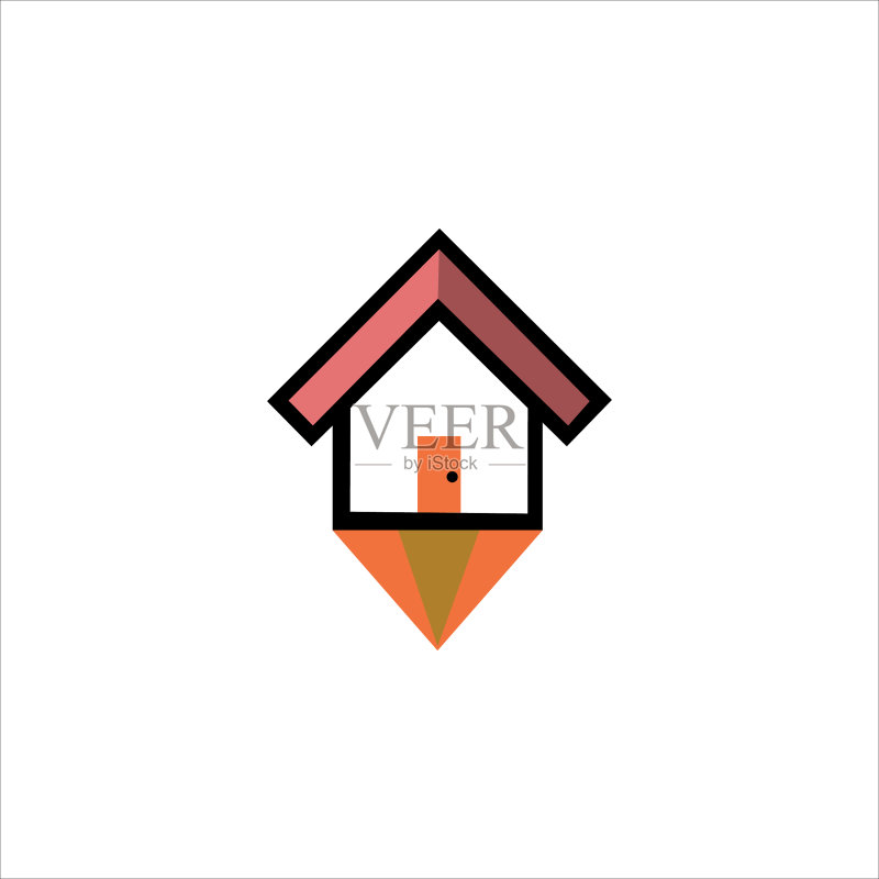 铅笔房子Logo设计图标素材