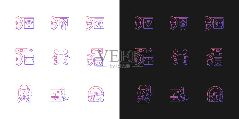 深色和浅色模式下的跑车配件渐变图标集图标素材