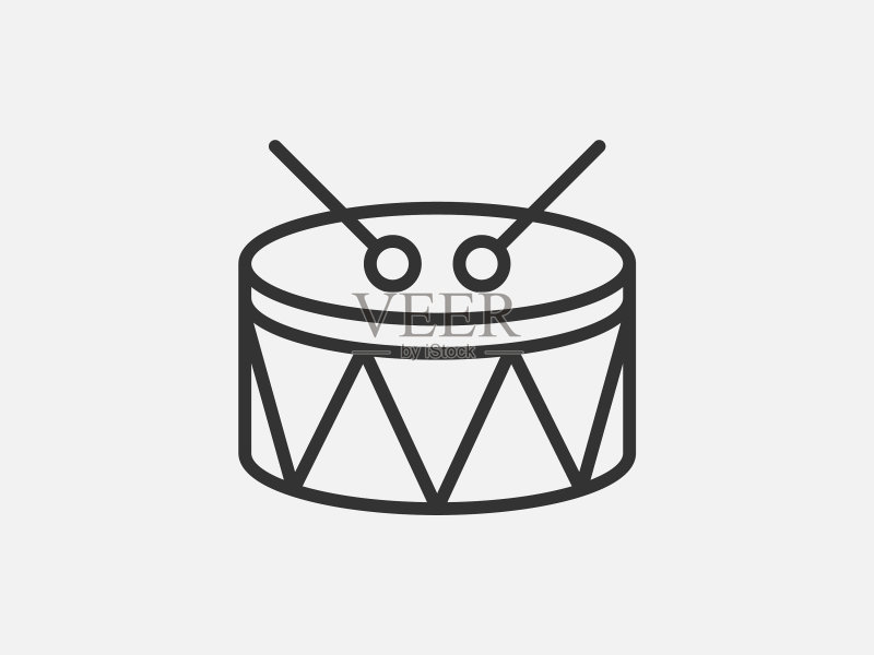 白色背景上的鼓玩具线性图标图标素材