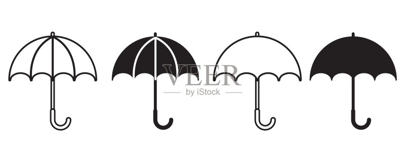 黑白雨伞轮廓图标集图标素材
