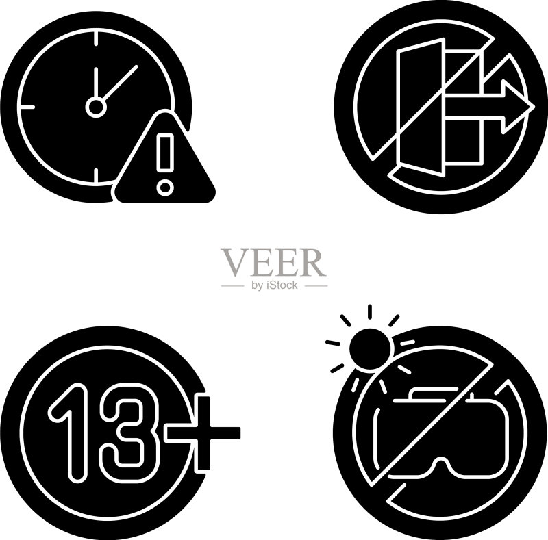 VR头显使用禁令黑色标志手册图标素材