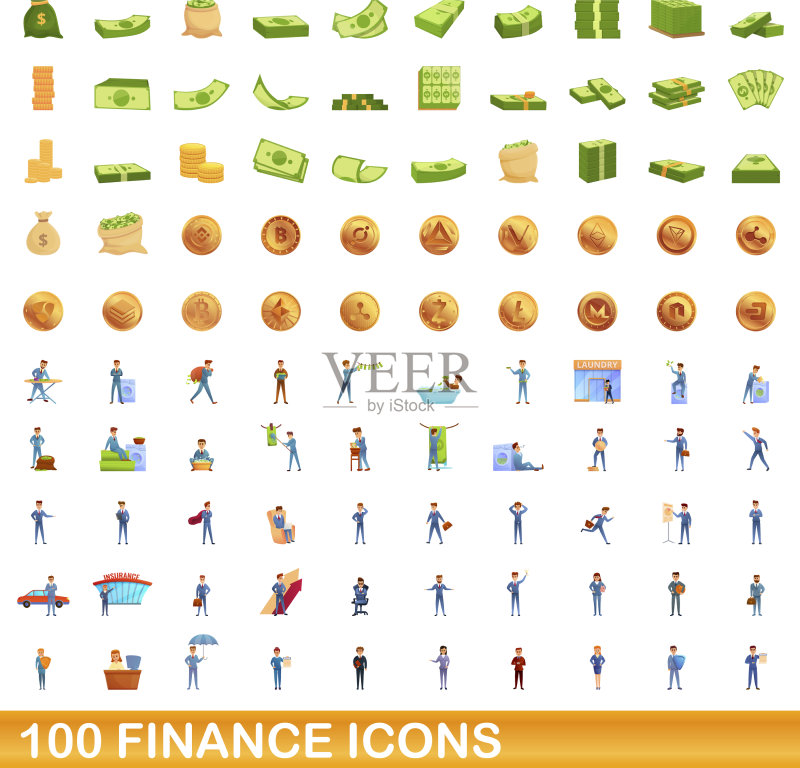 100个金融图标集合(卡通风格)图标素材