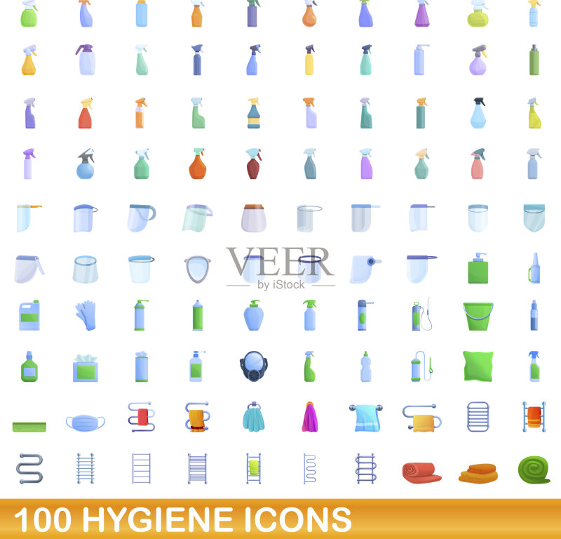 100个卫生图标卡通风格图标素材
