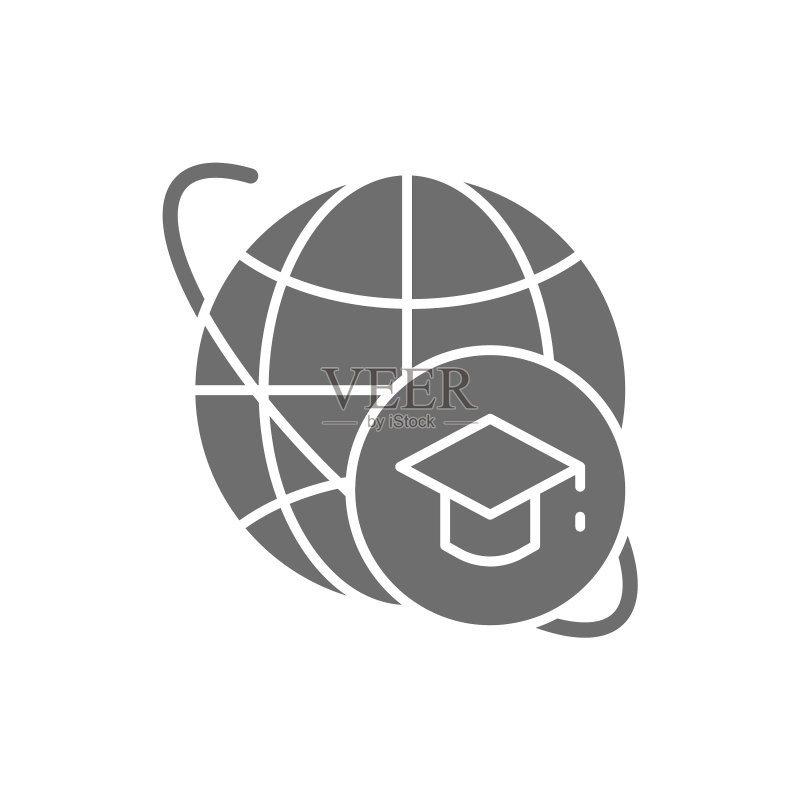 毕业帽与世界全球教育灰色图标图标素材