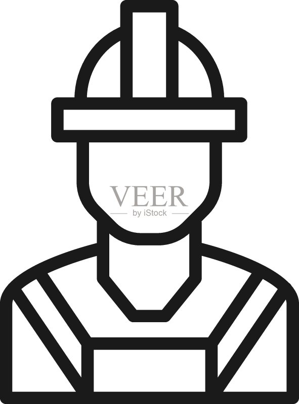 戴头盔和工作服的匿名建筑工人线条图标图标素材