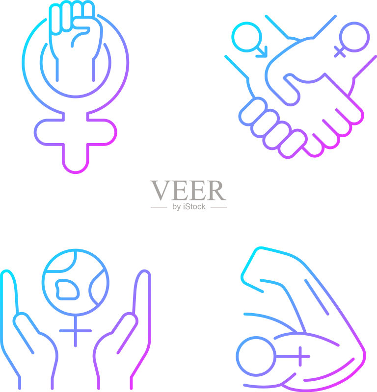 女孩力量渐变线性图标集图标素材