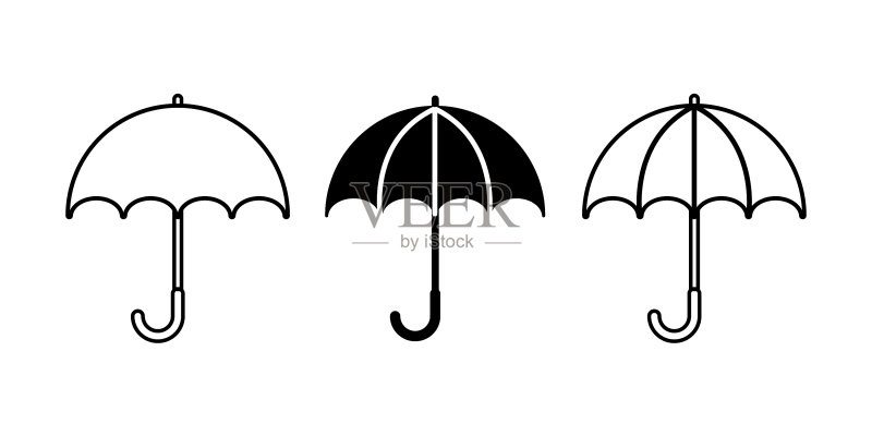 白色黑色雨伞轮廓图标集图标素材