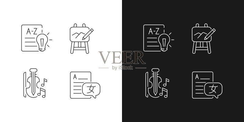 深色和浅色模式下的学校线性图标集图标素材
