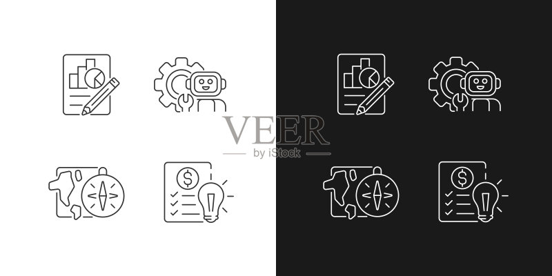 深色和浅色模式下的多种学校科目线性图标集图标素材