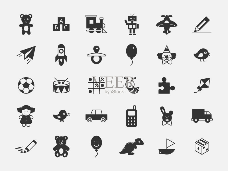 白色背景上的玩具图标集图标素材