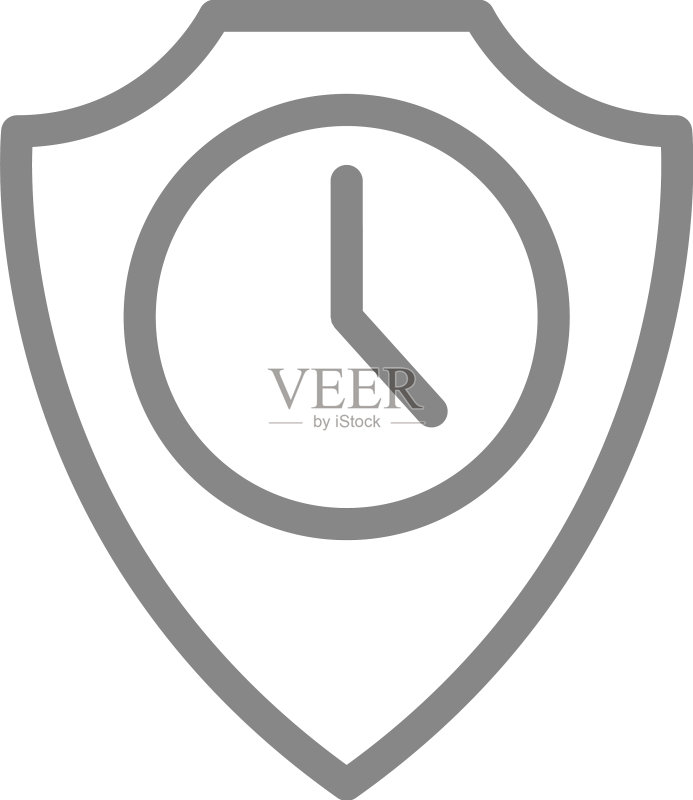 带时钟线的防护盾牌图标图标素材