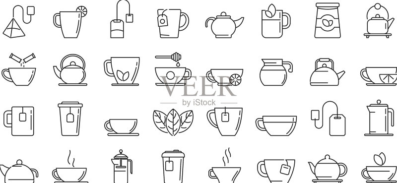茶图标集饮料轮廓图标素材