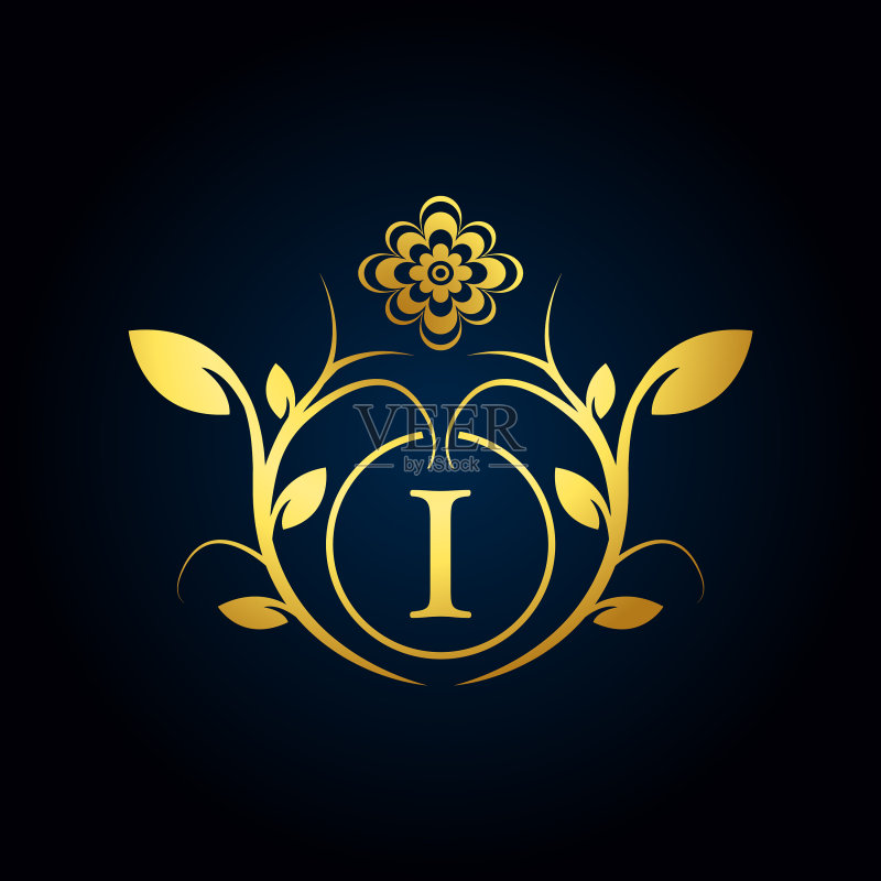 优雅I奢华logo金色花卉字母logo图标素材