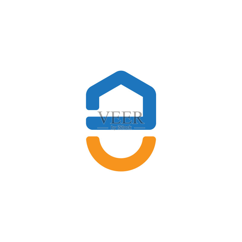 蓝色微笑房屋标志彩色简约logo图标素材