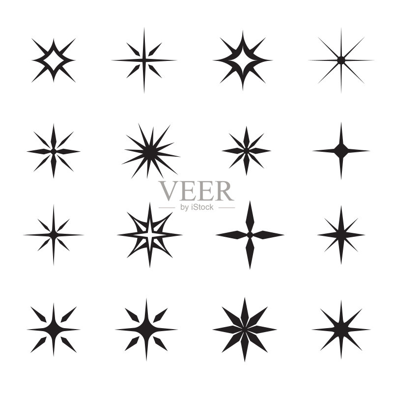 星星图标:闪烁的星星,闪光,闪耀爆发,圣诞节矢量符号(独立元素)图标素材