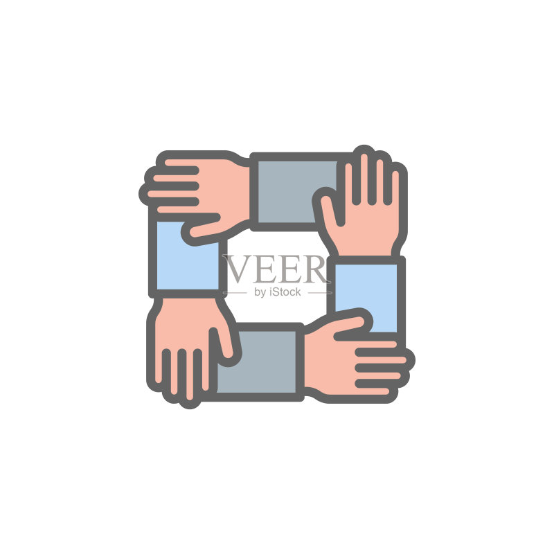 团队合作之手轮廓彩色图标:用于网站、标志、移动应用、UI、UX的商业元素图标素材
