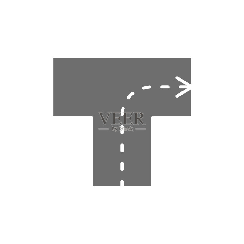 有右转指示的道路交叉口图标素材
