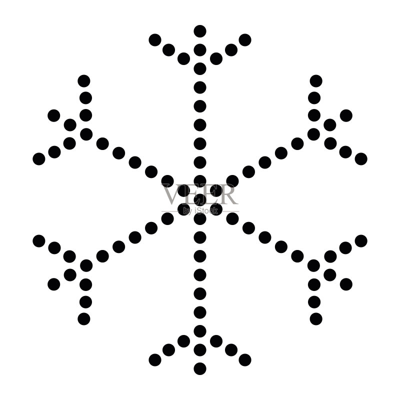 黑色虚线雪花矢量图标,圣诞节和冬季主题图标素材
