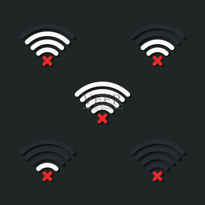 无WiFi标志。带叉号的WiFi状态图标,无网络信号图标素材