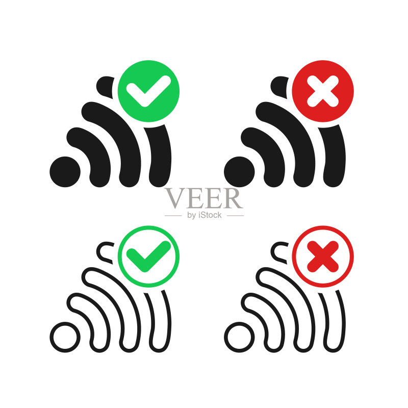 WiFi无线图标,带复选标记和叉号图标素材