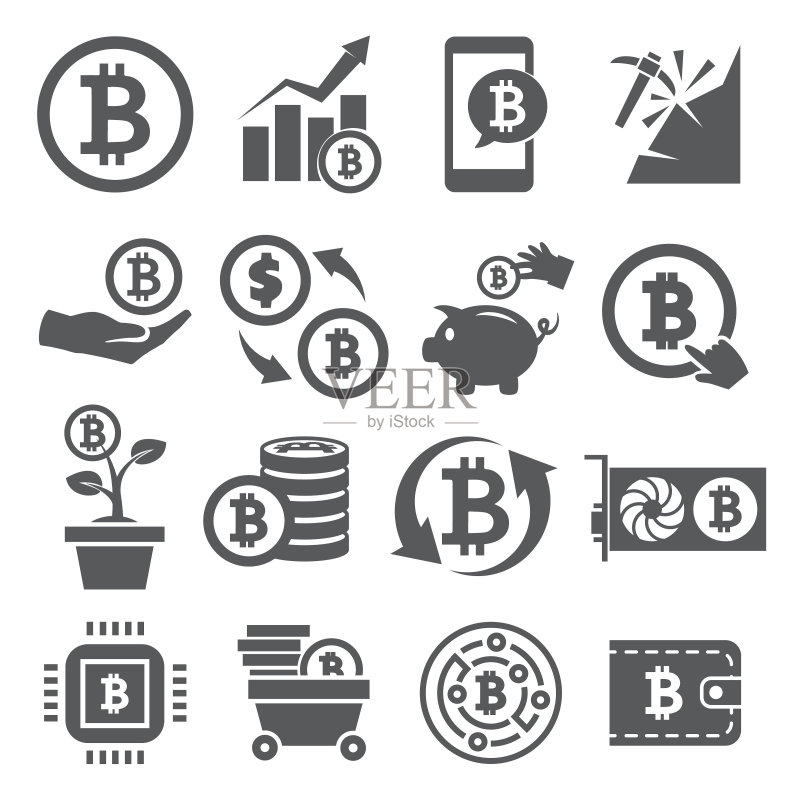 白色背景上的一组比特币图标图标素材