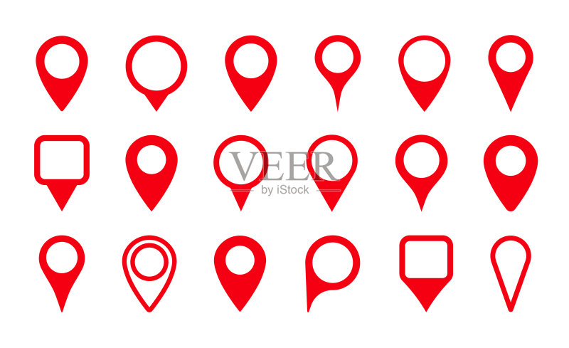 地图定位图钉图标,GPS指针和标记,地理位置和地点,旅行目的地标签或符号,红色地图点导航矢量标志图标素材