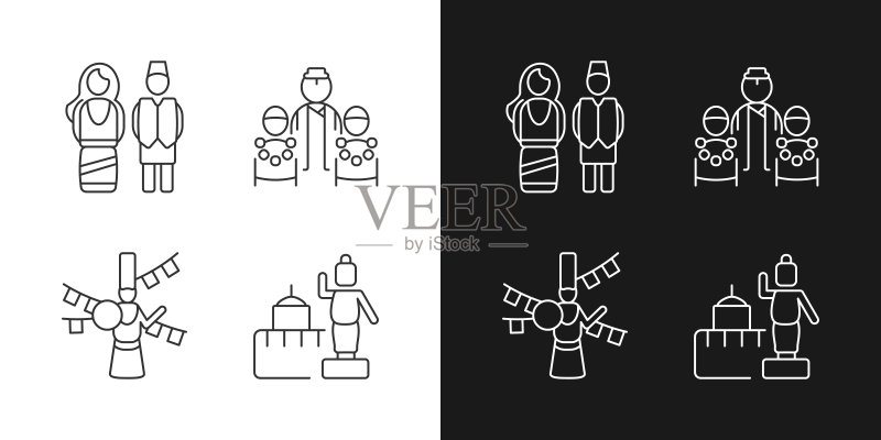尼泊尔传统线性图标集(深色和浅色模式)图标素材