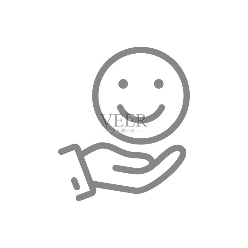手持快乐表情符号,好心情线性图标。分享积极情绪符号图标素材